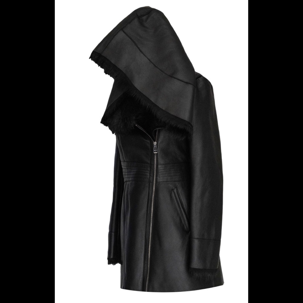 Sheepskin shearling leather hoodie shirt jacket